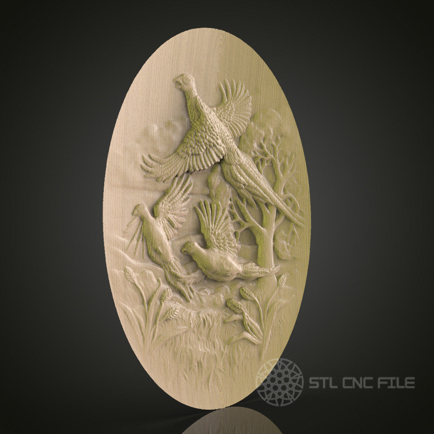 Elegant Bird and Nature Scene Oval STL Model for CNC Router and 3D Printer | Wall Art Decor