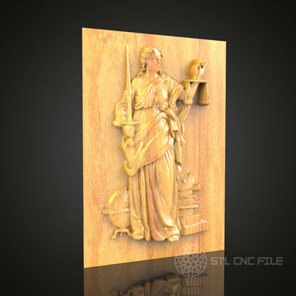 Lady Justice Relief STL Model for CNC Router - Artcam, Aspire Compatible, Legal Symbol Wood Carving