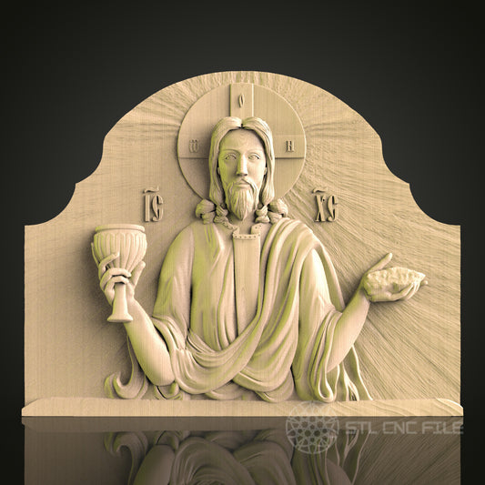 Jesus with Chalice 3D CNC Router Engraver File, STL Model for Artcam Aspire, Wood Wall Decor