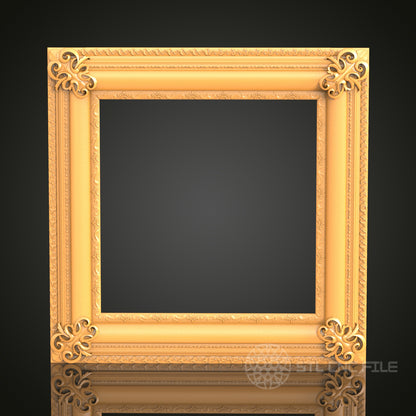 Elegant Ornate Square Frame 3D STL Model for CNC Router Engraver, Artcam, Aspire, Wood Decor, 3D Printer File