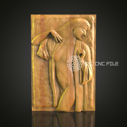 Elegant 3D Carved Woman Relief STL File for CNC and 3D Printing - Artistic Wall Decor, Digital Download