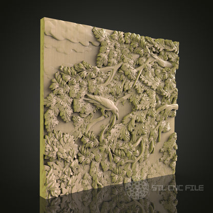 Intricate CNC Engraved Forest Scene Wood Panel - STL Model for 3D Printer & CNC Router