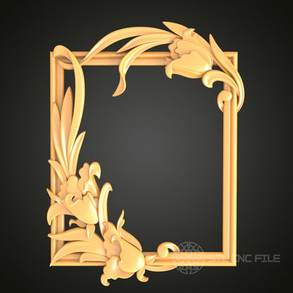 Art Nouveau Floral Frame STL Model for CNC Router Engraver and 3D Printer - Wall Decor