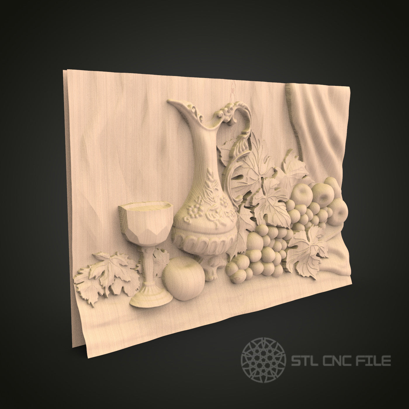 Classic Still Life STL File for CNC - Elegant Dining Decor 3D Wood Carving Design