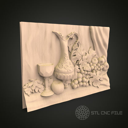 Classic Still Life STL File for CNC - Elegant Dining Decor 3D Wood Carving Design
