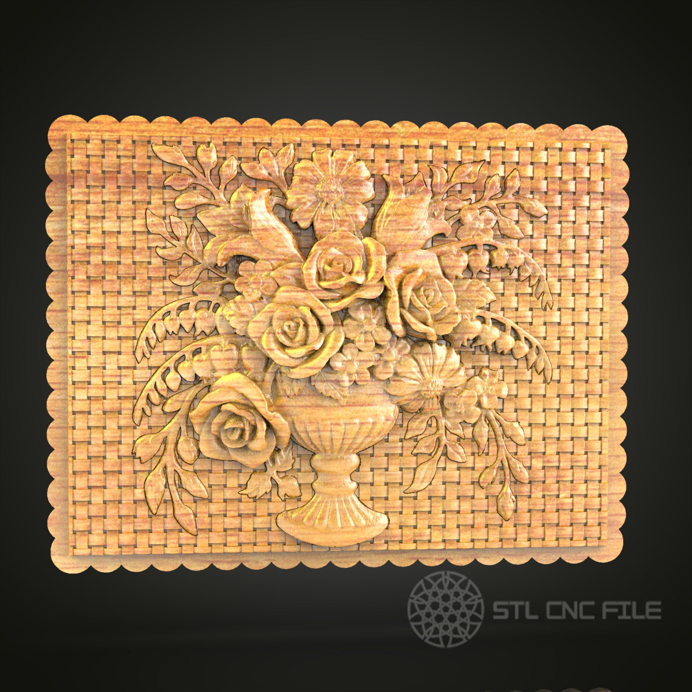 Floral Bouquet 3D STL Model - CNC Router File for Classic Wood Carving, Decorative Panel Art