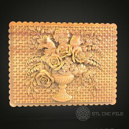 Floral Bouquet 3D STL Model - CNC Router File for Classic Wood Carving, Decorative Panel Art