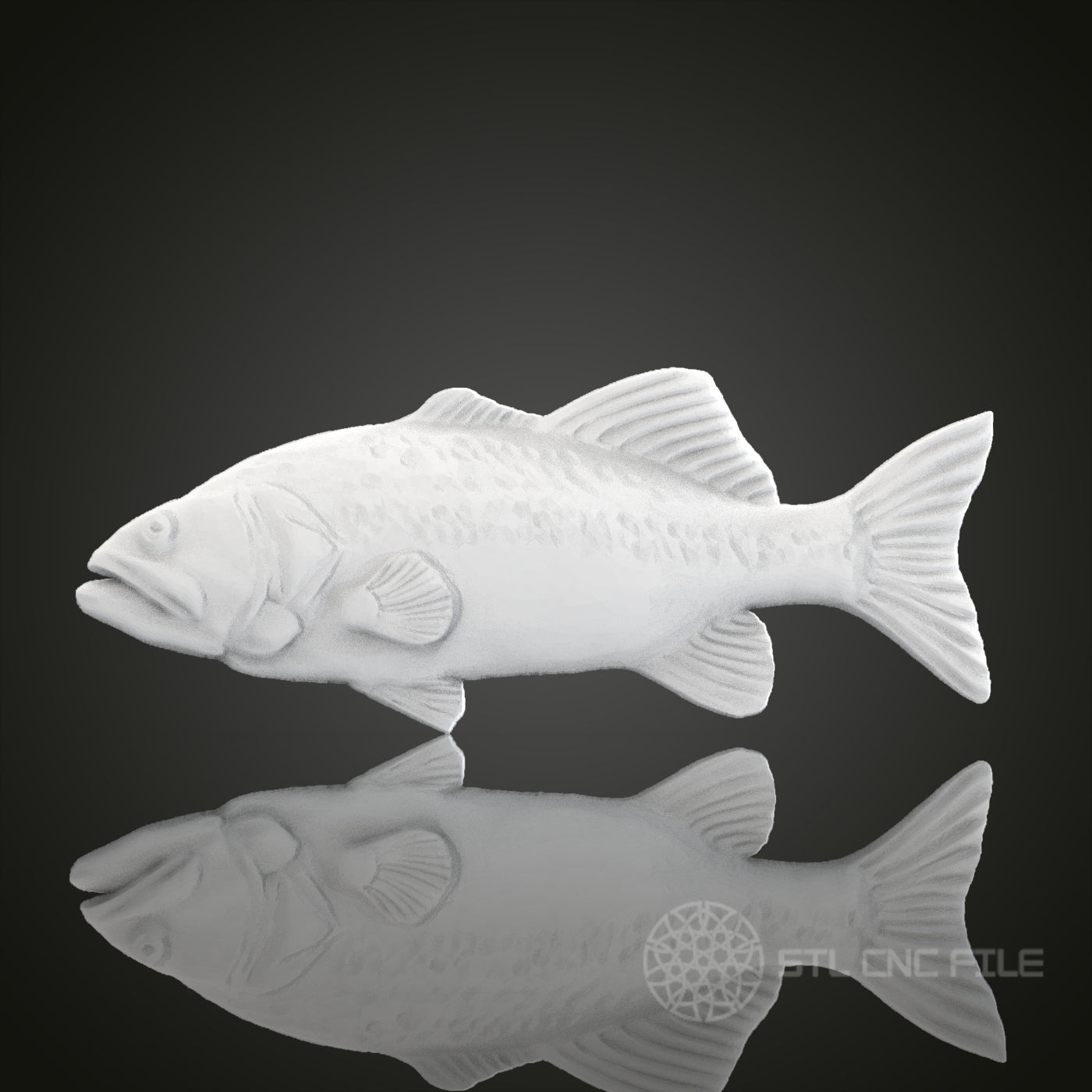 Highly Detailed Bass Fish STL Model for CNC Router Engraver | Artcam & Aspire Compatible | 3D Printer Ready | Wood Art Wall Decor