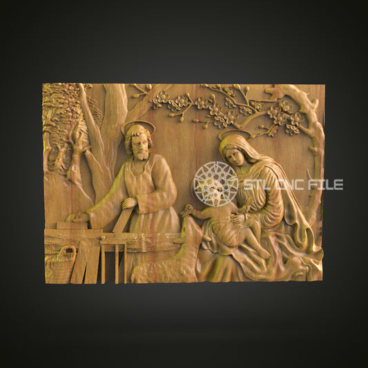 Nativity Scene CNC Router Engraved Wood Panel - Spiritual Christmas Decor for Home and Worship Spaces