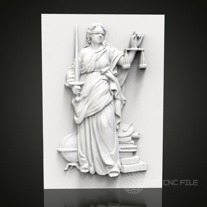 Lady Justice - 3D CNC Engraved Wood Panel, Artcam Aspire STL Model for CNC Router, Symbol of Law and Justice