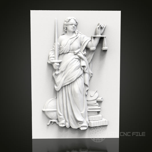 Lady Justice - 3D CNC Engraved Wood Panel, Artcam Aspire STL Model for CNC Router, Symbol of Law and Justice
