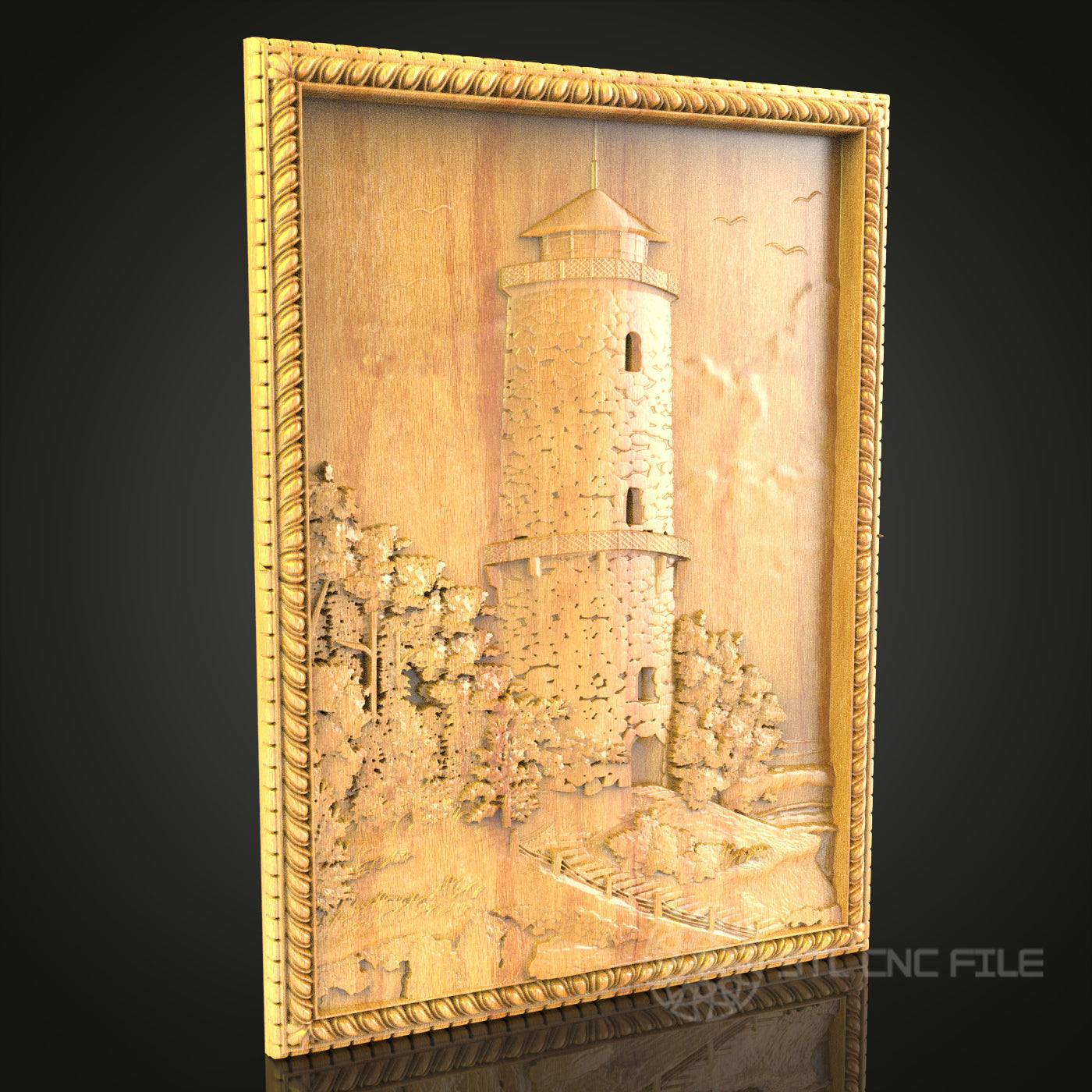 Medieval Tower STL Model - CNC Router Files for Artcam, Aspire, Wood Art, Wall Decor - CNC Engraver