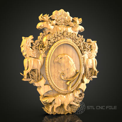 Regal Eagle Crest - Heraldic Eagle 3D CNC Engraved Wood Panel, Artcam Aspire STL Model for CNC Router, Majestic Wall Decor