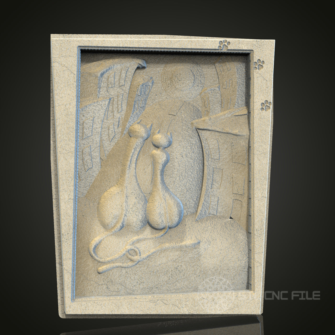 Quaint Alley Cats 3D STL File, CNC and 3D Printer Model, Artistic Urban Scene, Artcam Aspire, Cityscape Wall Decor