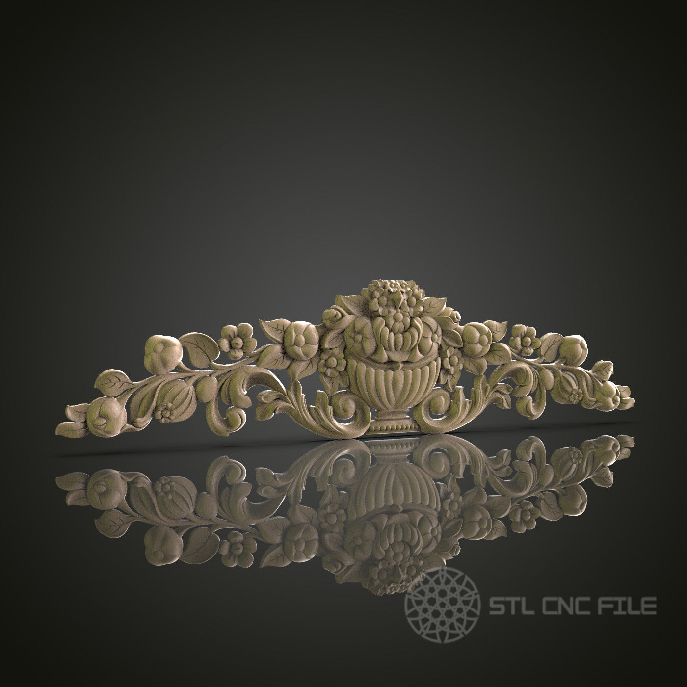Ornate Floral Basket Pediment for CNC and 3D Printing - STL File