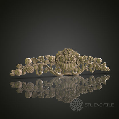 Ornate Floral Basket Pediment for CNC and 3D Printing - STL File