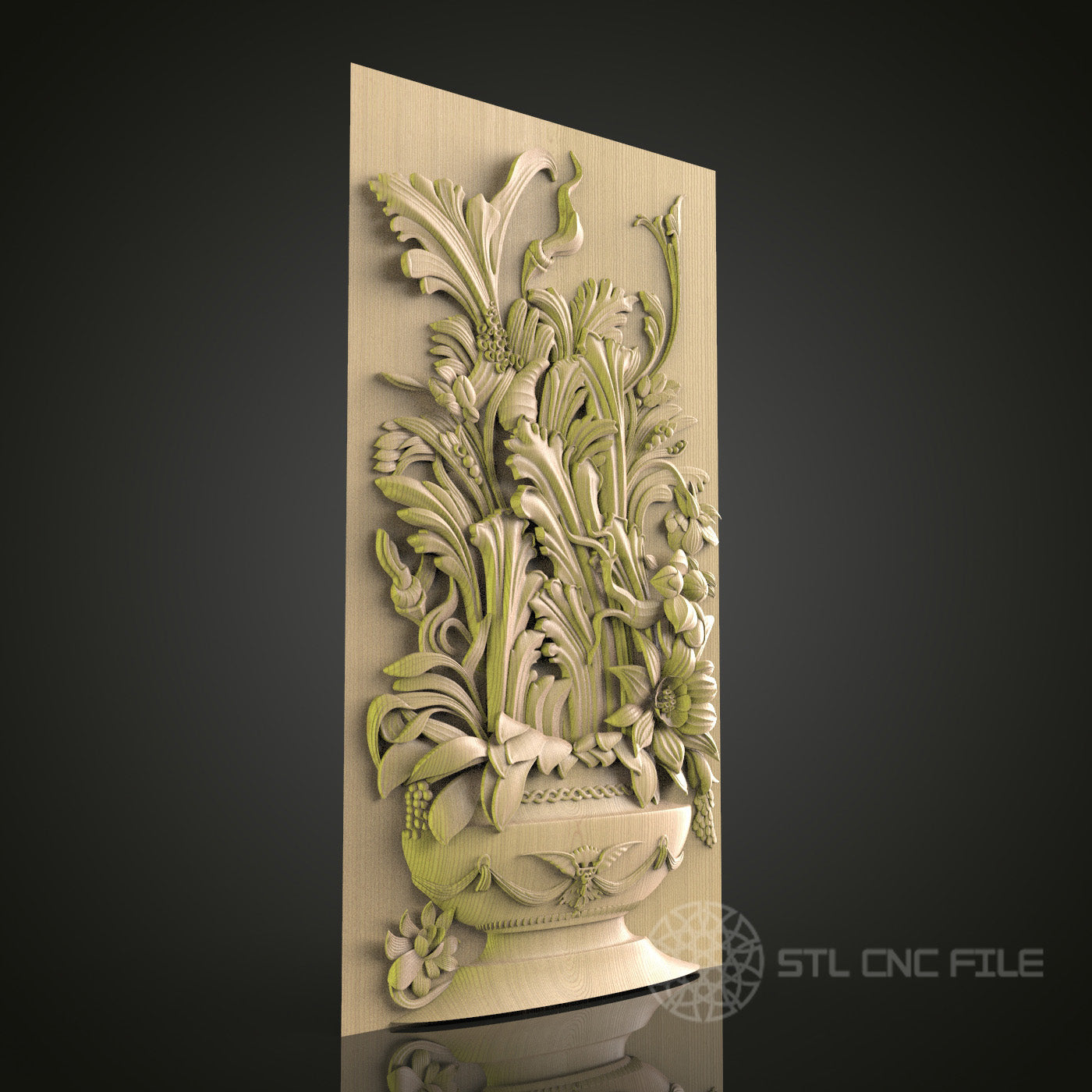 Floral Basket Relief 3D Model STL File for CNC Router, Elegant Plant and Flower Design – Compatible with Artcam, Aspire