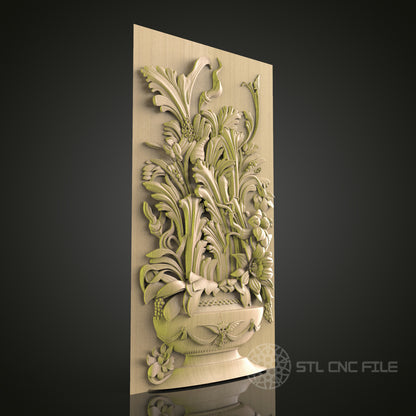 Floral Basket Relief 3D Model STL File for CNC Router, Elegant Plant and Flower Design – Compatible with Artcam, Aspire