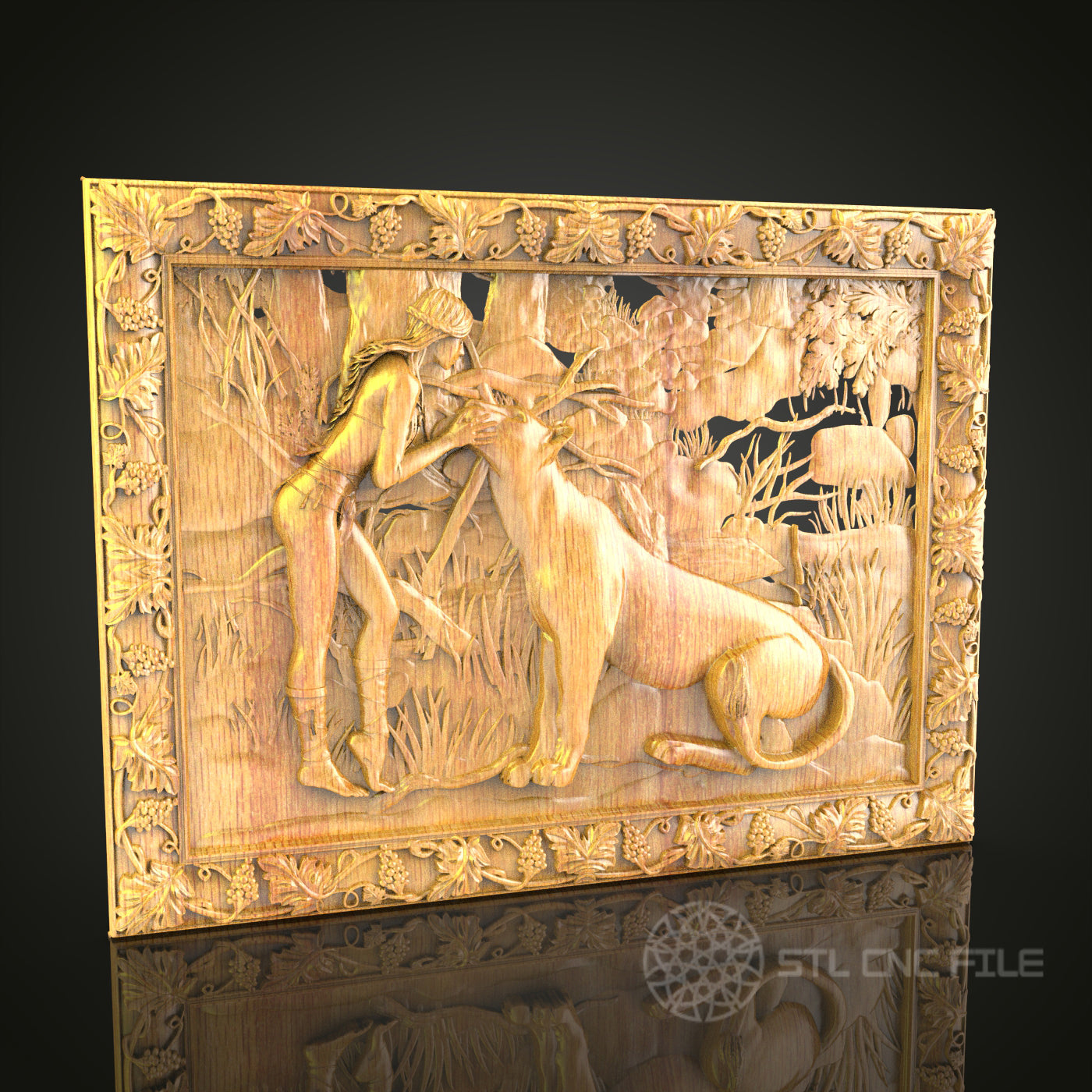 Forest Hunter and Deer 3D STL Model - CNC Router File for Wood Carving, Nature Scene Decor