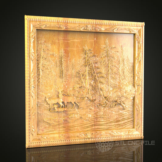 Winter Forest Scene 3D Relief Model for CNC – Woodland Wildlife Art, Wood Carving File