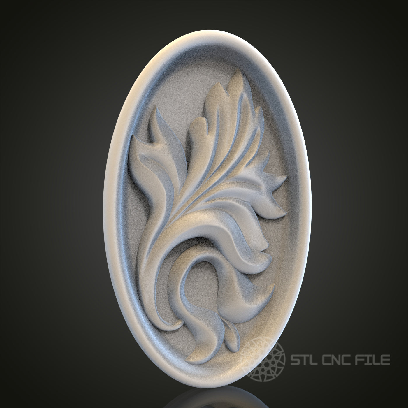 Floral Oval Relief STL Model for CNC Router Engraver, Artcam, Aspire, Wood, Wall Decor