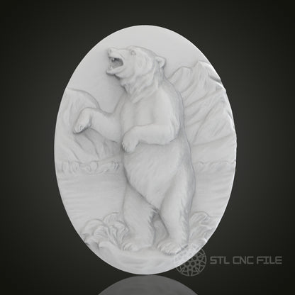 Oval Bear 3D Relief Art for CNC Router, Artcam, Aspire, Wall Decor, STL Model, Compatible with 3D Printers