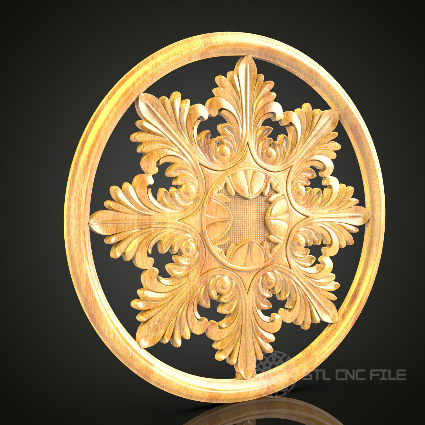 Ornate Round Floral Medallion STL Model for CNC Router, Compatible with Artcam, Aspire - Sophisticated Ceiling Decor