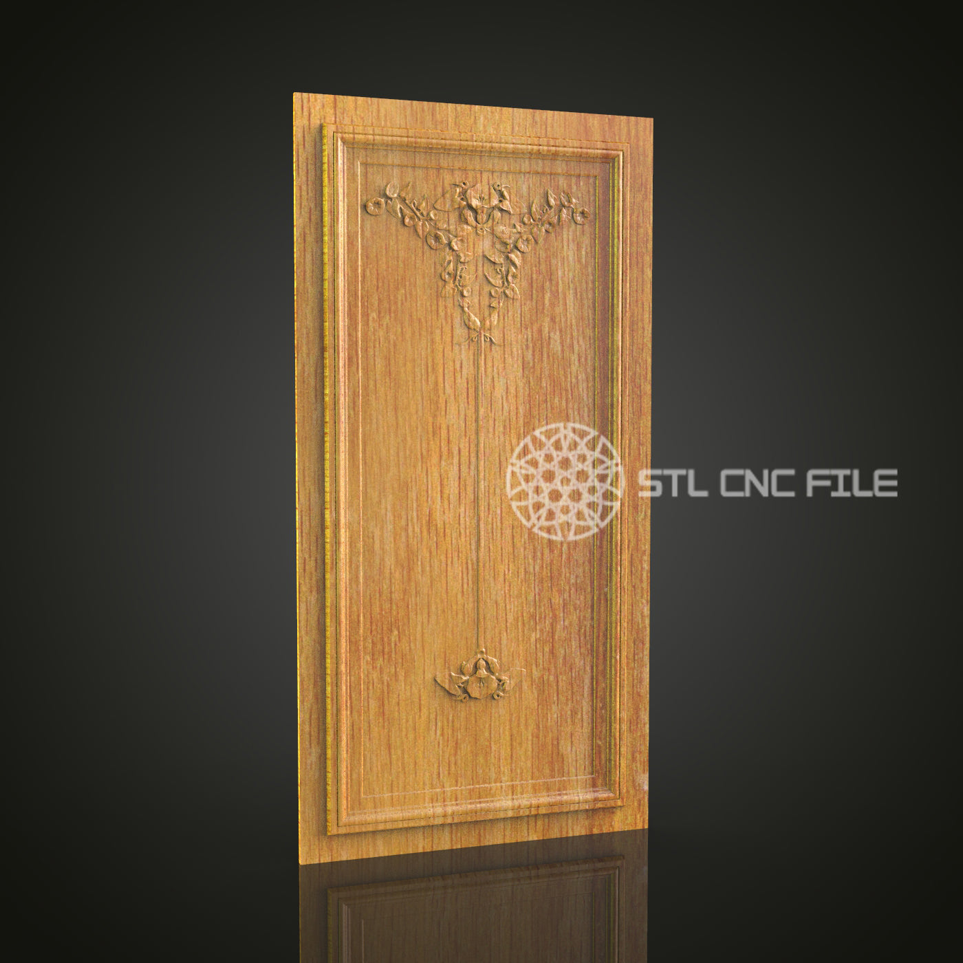 Elegant 3D Carved Floral Door Panel STL File for CNC and 3D Printing - Decorative Relief Art, Home Decor, Digital Download