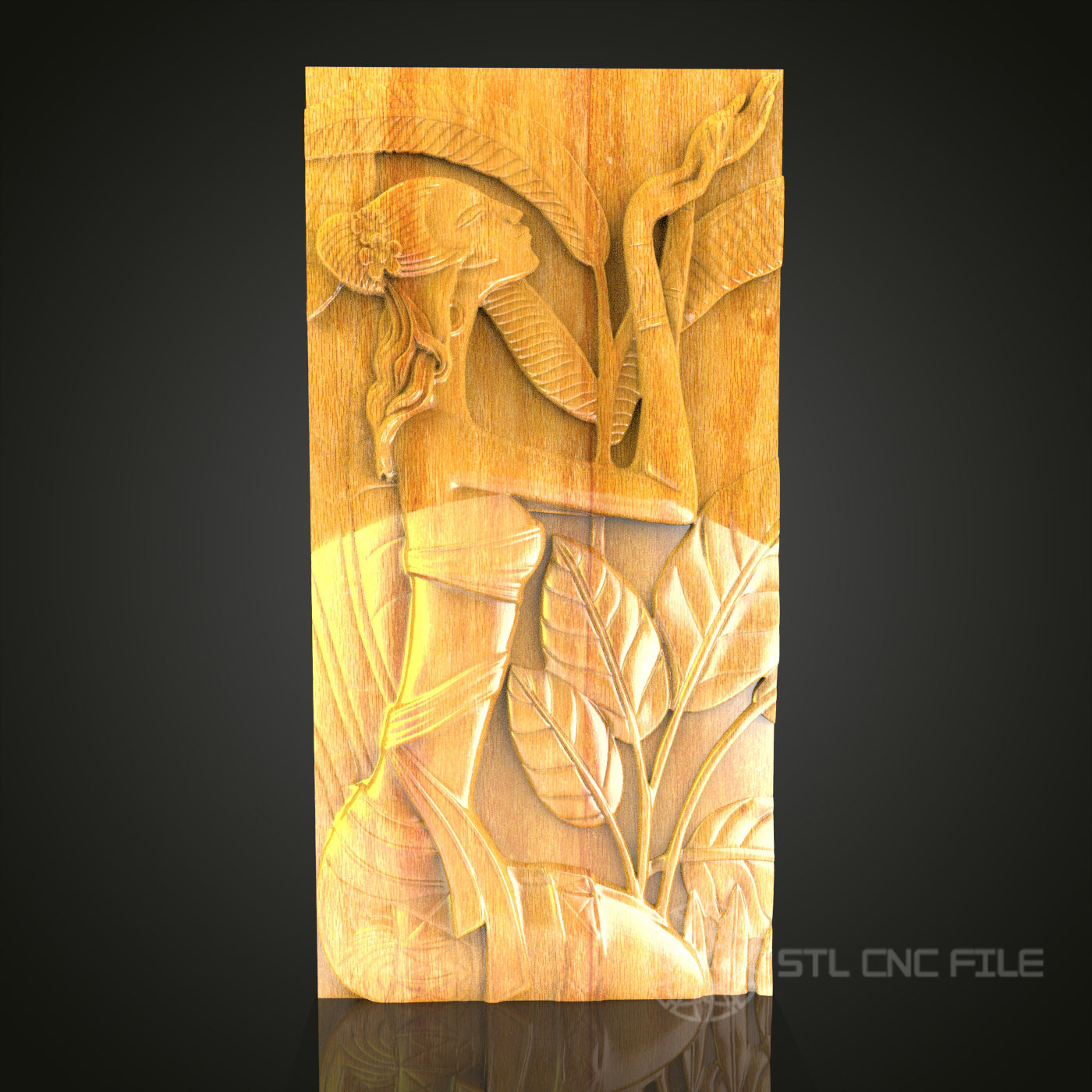 Elegant Lady in Garden Relief STL Model for CNC Router - Artcam, Aspire Compatible, Serene Wood Carving
