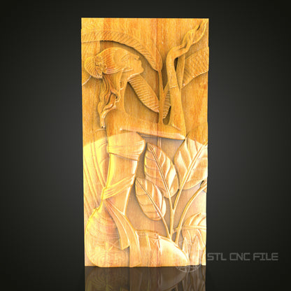 Elegant Lady in Garden Relief STL Model for CNC Router - Artcam, Aspire Compatible, Serene Wood Carving