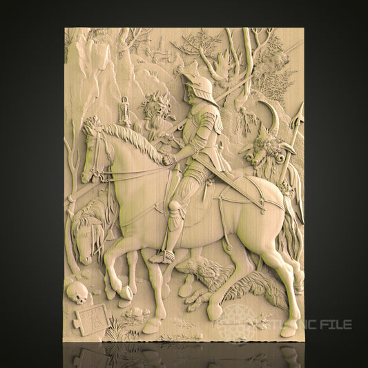 Intricate CNC Engraved Medieval Knight Wood Panel - STL Model for 3D Printer & CNC Router