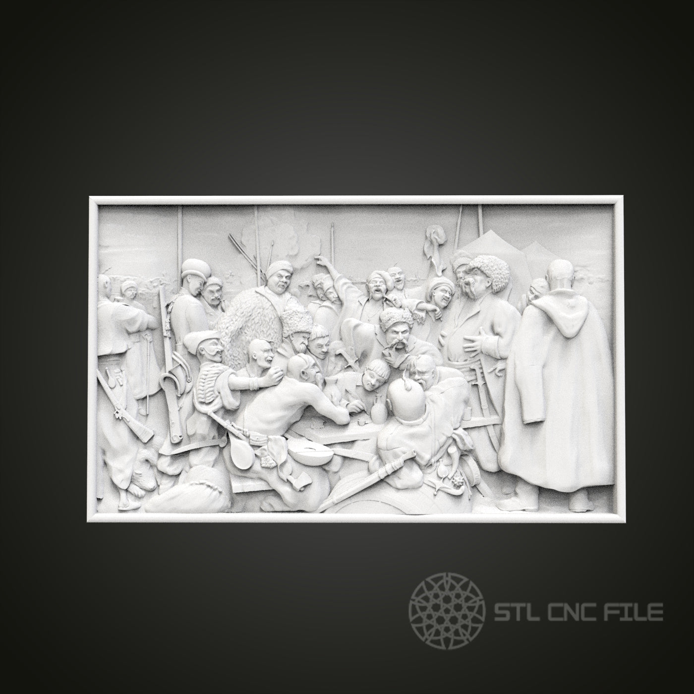 Historical Gathering Relief - 3D CNC Engraved Wood Panel, Artcam Aspire STL Model for CNC Router, Classic Wall Art