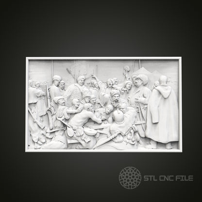 Historical Gathering Relief - 3D CNC Engraved Wood Panel, Artcam Aspire STL Model for CNC Router, Classic Wall Art