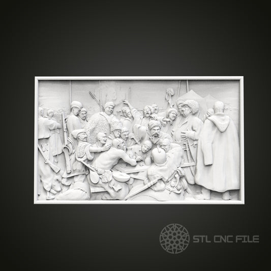 Historical Gathering Relief - 3D CNC Engraved Wood Panel, Artcam Aspire STL Model for CNC Router, Classic Wall Art