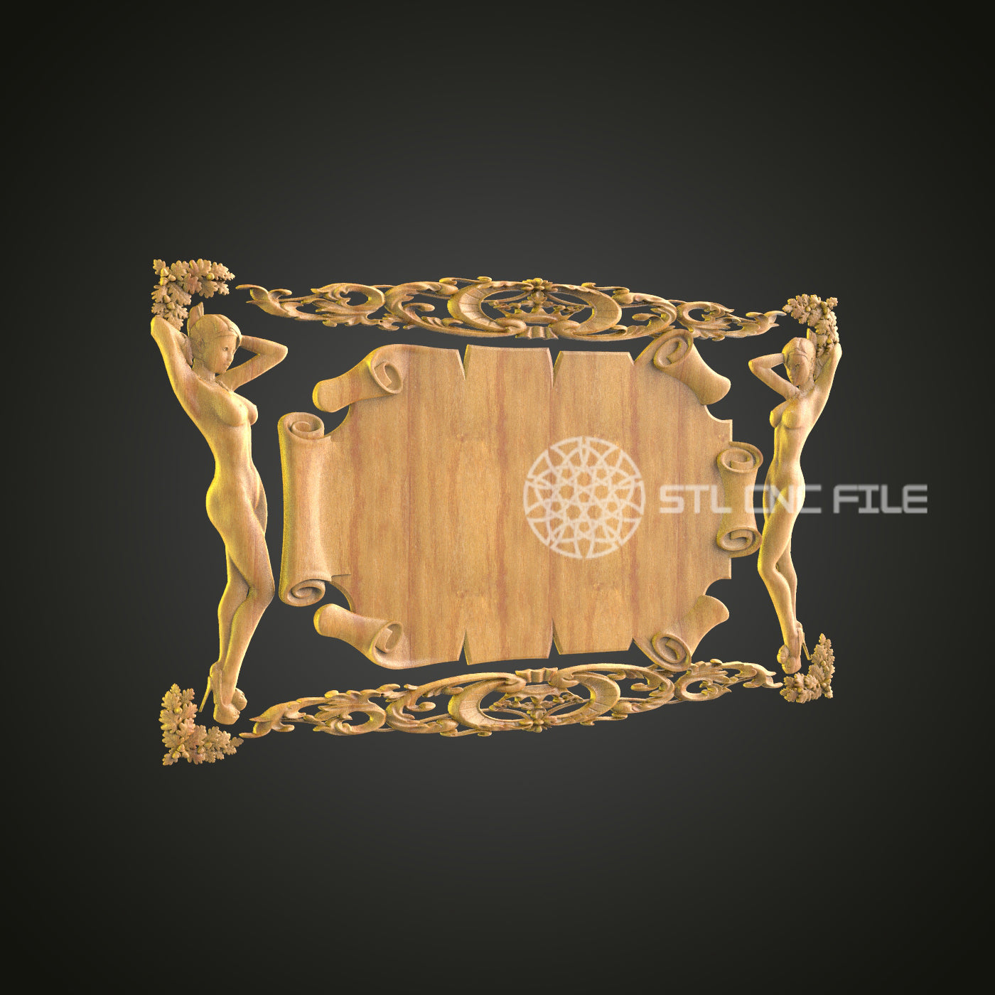 Classical Figures Decorative Panel - CNC Router STL Model, Elegant Art Nouveau Wall Decor, Artcam Aspire File