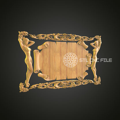 Classical Figures Decorative Panel - CNC Router STL Model, Elegant Art Nouveau Wall Decor, Artcam Aspire File