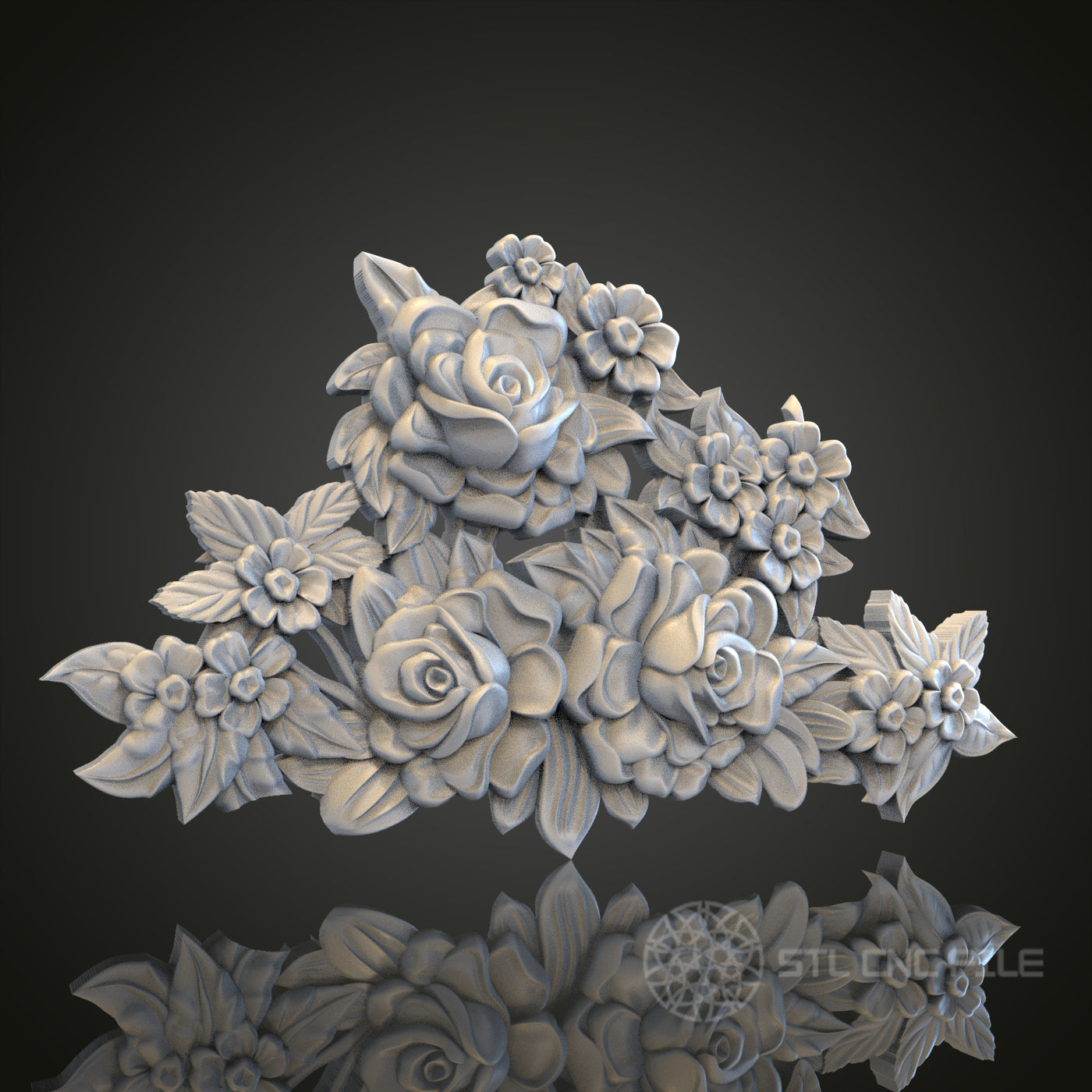Lush Floral Arrangement Relief STL Model for CNC Router Engraver, Artcam, Aspire, Wood Art Wall Decor