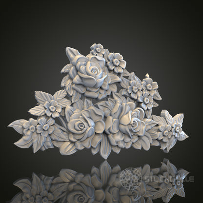Lush Floral Arrangement Relief STL Model for CNC Router Engraver, Artcam, Aspire, Wood Art Wall Decor