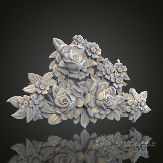 Lush Floral Arrangement Relief STL Model for CNC Router Engraver, Artcam, Aspire, Wood Art Wall Decor