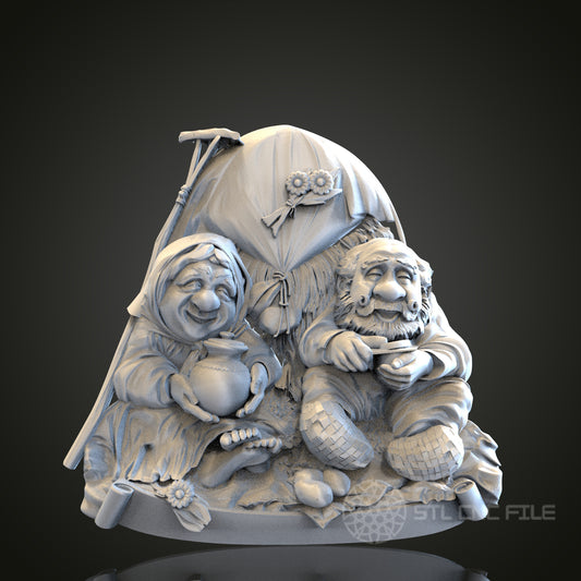 Joyful Elders - 3D CNC Engraved Wood Panel, Artcam Aspire STL Model for CNC Router, Heartwarming Wall Art