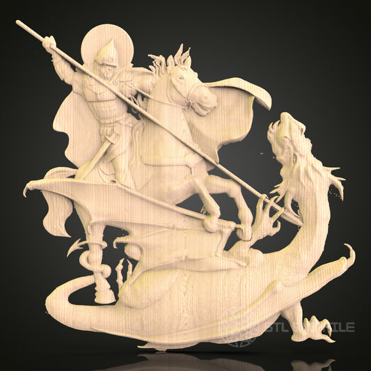 Knight and Dragon Battle 3D Model STL File, Epic Medieval Scene for CNC Router – Compatible with Artcam, Aspire