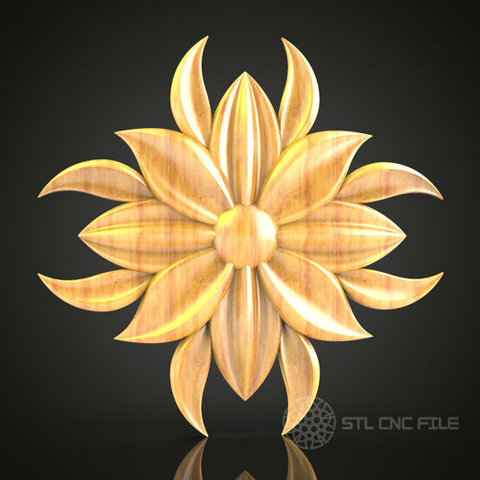 Exquisite Lotus Bloom CNC Router STL Model - Elegant Floral Wood Carving