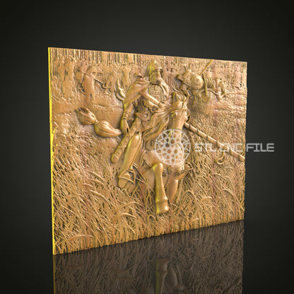 Dynamic Historical Battle Scene CNC Router Engraved Wood Panel - Intricate Artwork for Wall Decor & Collectors