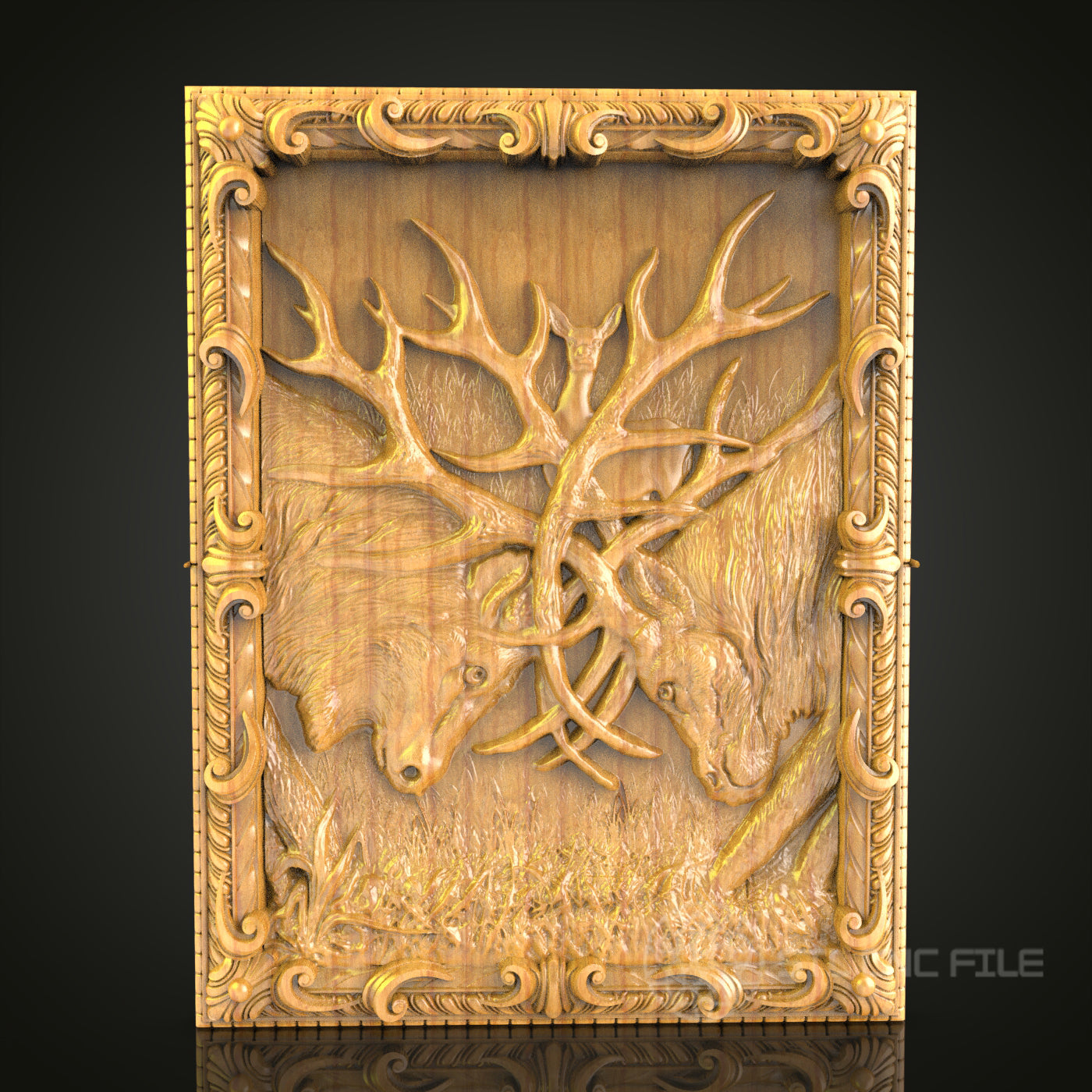 Stag Duel 3D STL Model - CNC Router File for Wildlife Wood Carving, Majestic Deer Wall Art
