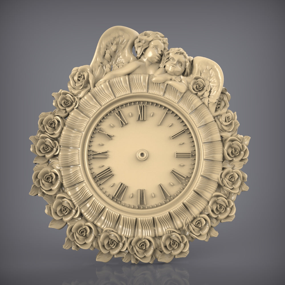 Cherub & Roses Wall Clock STL for CNC Routing, Artcam & Aspire Compatible - Perfect for Wood Art & Decor