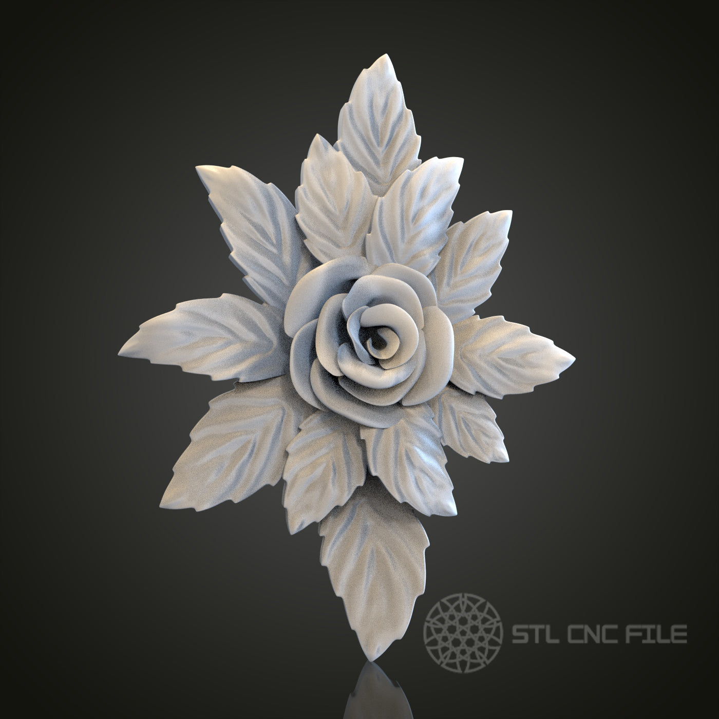 Elegant Rose and Leaves Relief STL Model for CNC Router Engraver, Artcam, Aspire, Wood Art Wall Decor