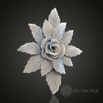 Elegant Rose and Leaves Relief STL Model for CNC Router Engraver, Artcam, Aspire, Wood Art Wall Decor