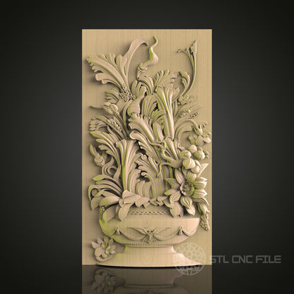 Floral Basket Relief 3D Model STL File for CNC Router, Elegant Plant and Flower Design – Compatible with Artcam, Aspire