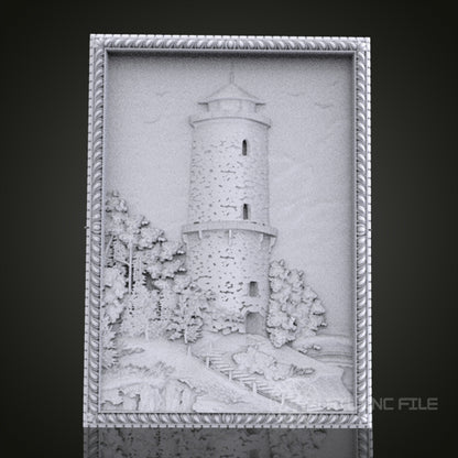 Lighthouse 3D Relief Art for CNC Router, Artcam, Aspire, Wall Decor, STL Model, Compatible with 3D Printers