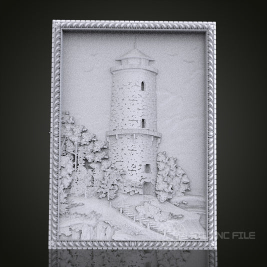 Lighthouse 3D Relief Art for CNC Router, Artcam, Aspire, Wall Decor, STL Model, Compatible with 3D Printers